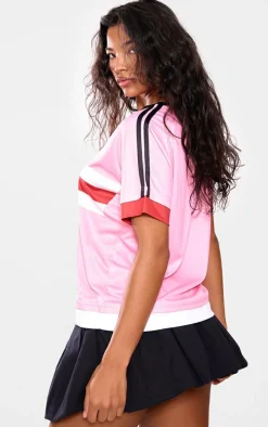 Pink Oversized Stripe Detail Football T-shirt