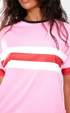 Pink Oversized Stripe Detail Football T-shirt