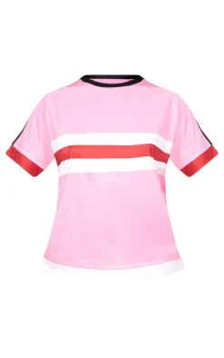 Pink Oversized Stripe Detail Football T-shirt
