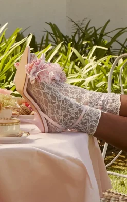 Pink Pointed Toe Barely There Petal Detail High Heeled Sandals