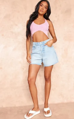 Pink Rib Knit Cut Out Halterneck Top