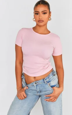 Pink Ribbed Short Sleeve T Shirt
