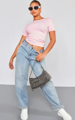 Pink Ribbed Short Sleeve T Shirt