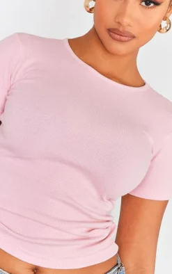 Pink Ribbed Short Sleeve T Shirt