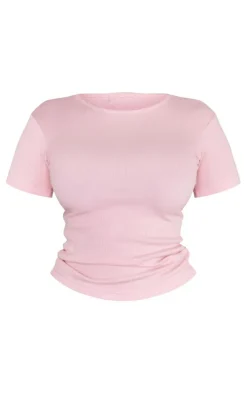 Pink Ribbed Short Sleeve T Shirt