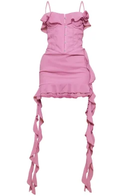 Pink Rose Frill Detail Draped Mini Dress
