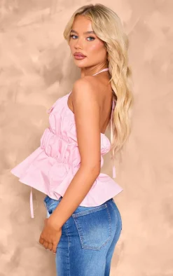 Pink Ruffle Tiered Halter Neck Top