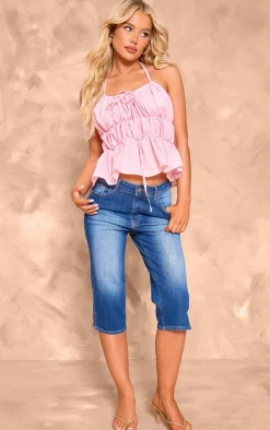 Pink Ruffle Tiered Halter Neck Top