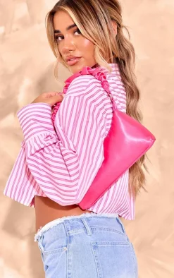 Pink Satin Ruched Handle Shoulder Bag