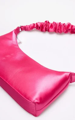 Pink Satin Ruched Handle Shoulder Bag