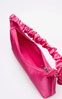 Pink Satin Ruched Handle Shoulder Bag