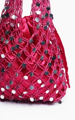 Pink Sequin Knit Tote Bag