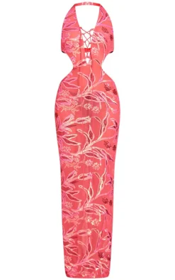 Pink Sequin Plunge Maxi Dress
