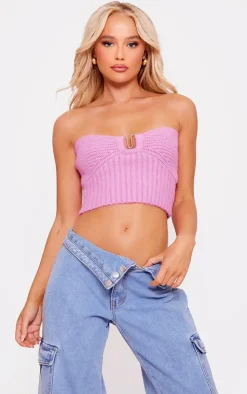 Pink Silver Trim Chunky Knit Bandeau Top