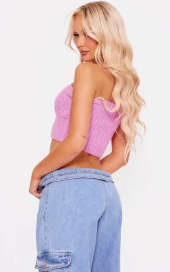 Pink Silver Trim Chunky Knit Bandeau Top