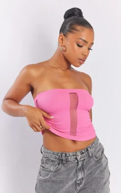 Pink Snatched Rib Ladder Front Bandeau
