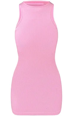 Pink Snatched Rib Racer Neck Bodycon Dress