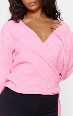 Pink Soft Knit Wrap Cardigan