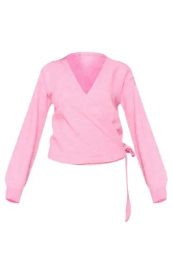 Pink Soft Knit Wrap Cardigan