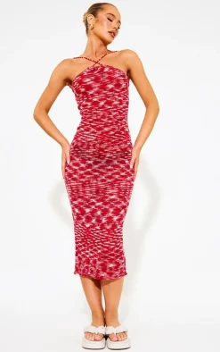 Pink Space Dye Knit Strappy Back Maxi Dress