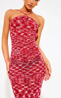 Pink Space Dye Knit Strappy Back Maxi Dress