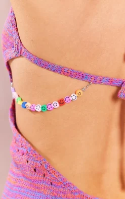 Pink Spacedye Knit Cut Out Smiles Trim Mini Dress