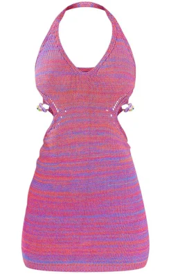 Pink Spacedye Knit Cut Out Smiles Trim Mini Dress