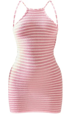 Pink Stripe Racer Neck Open Back Shift Dress