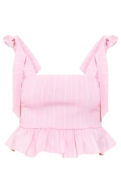Pink Striped Bengaline Tie Strap Crop Top
