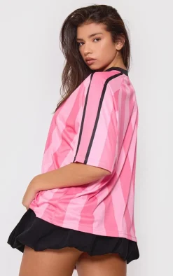 Pink Striped Oversized Football T-shirt