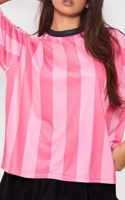 Pink Striped Oversized Football T-shirt