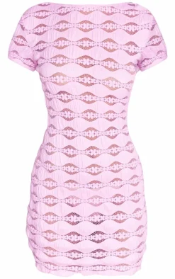 Pink Textured Backless Bodycon Dress