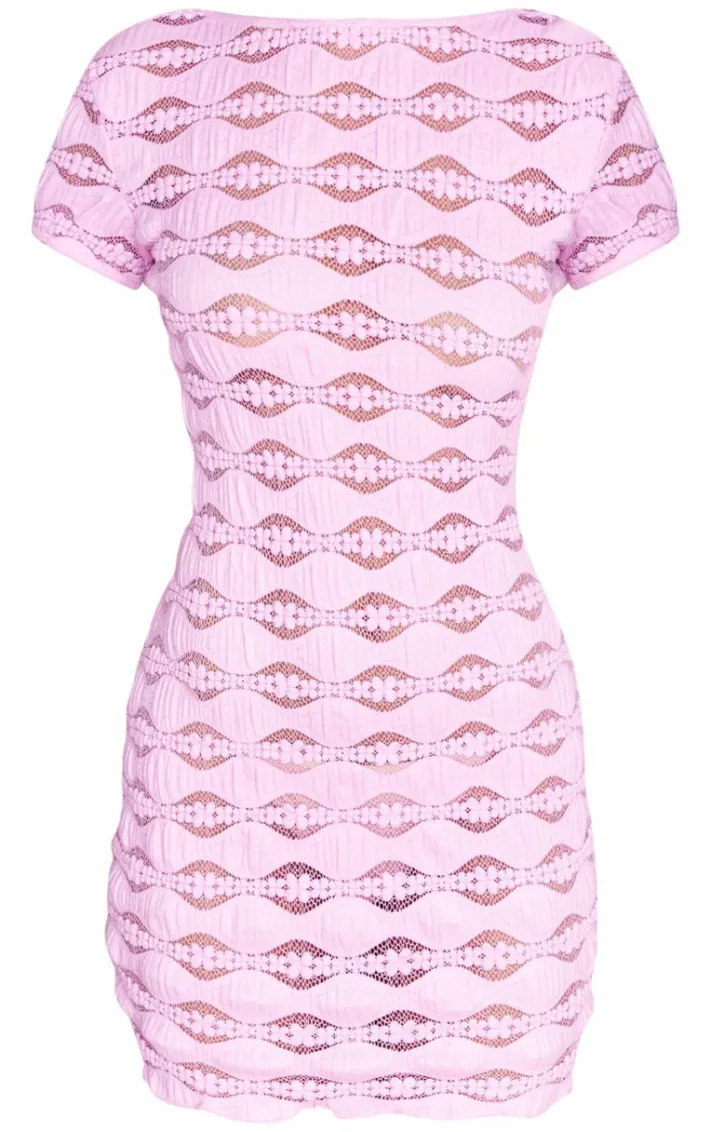 Pink Textured Backless Bodycon Dress