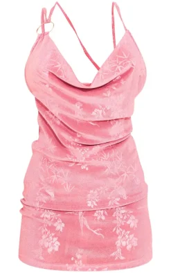 Pink Textured Cowl Mini Dress