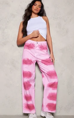 Pink Tie Dye Denim Wide Leg Jeans