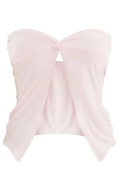 Pink Twist Front Split Hem Crop Top