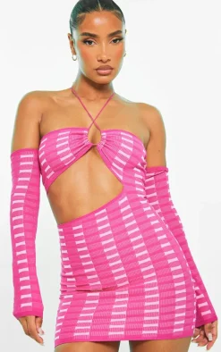 Pink Two Tone Square Knit Mini Dress