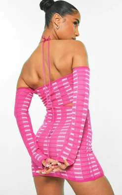 Pink Two Tone Square Knit Mini Dress