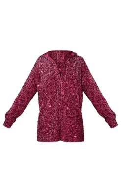 Pink Velvet Sequin Oversized Shirt Dress