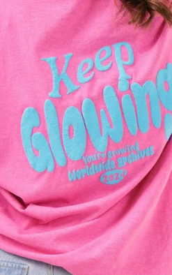 Pink Washed Keep Glowing Print T Shirt