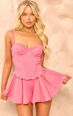 Pink Woven Corset Detail Floaty Romper