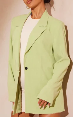 Pistachio Linen Look Oversized Drapey Button Detail Blazer