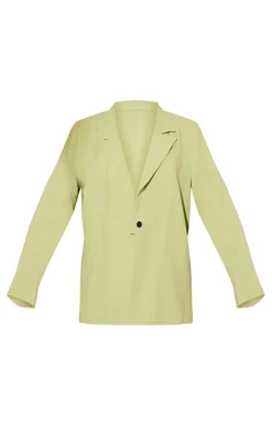 Pistachio Linen Look Oversized Drapey Button Detail Blazer