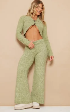 Pistachio Luxe Knit Button Front Curved Crop Cardigan