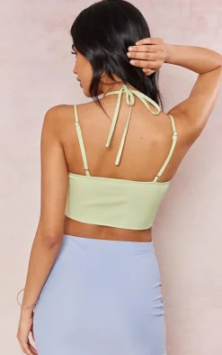 Pistachio Woven Hook And Eye Halter Neck Corset