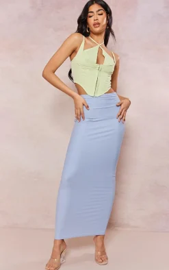 Pistachio Woven Hook And Eye Halter Neck Corset