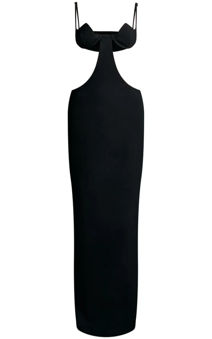 PLT Label Black Extreme Cut Out Bust Detail Tailored Maxi Dress