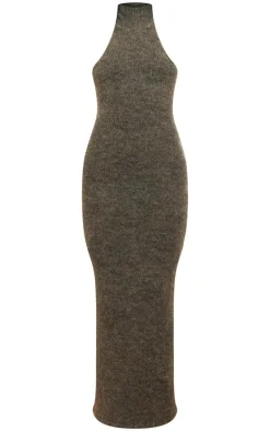 PLT Label Charcoal Knitted High Neck Maxi Dress
