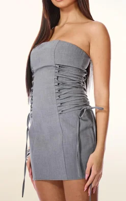 PLT Label Charcoal Side Lace Up Tailored Bodycon Dress