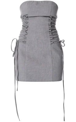 PLT Label Charcoal Side Lace Up Tailored Bodycon Dress